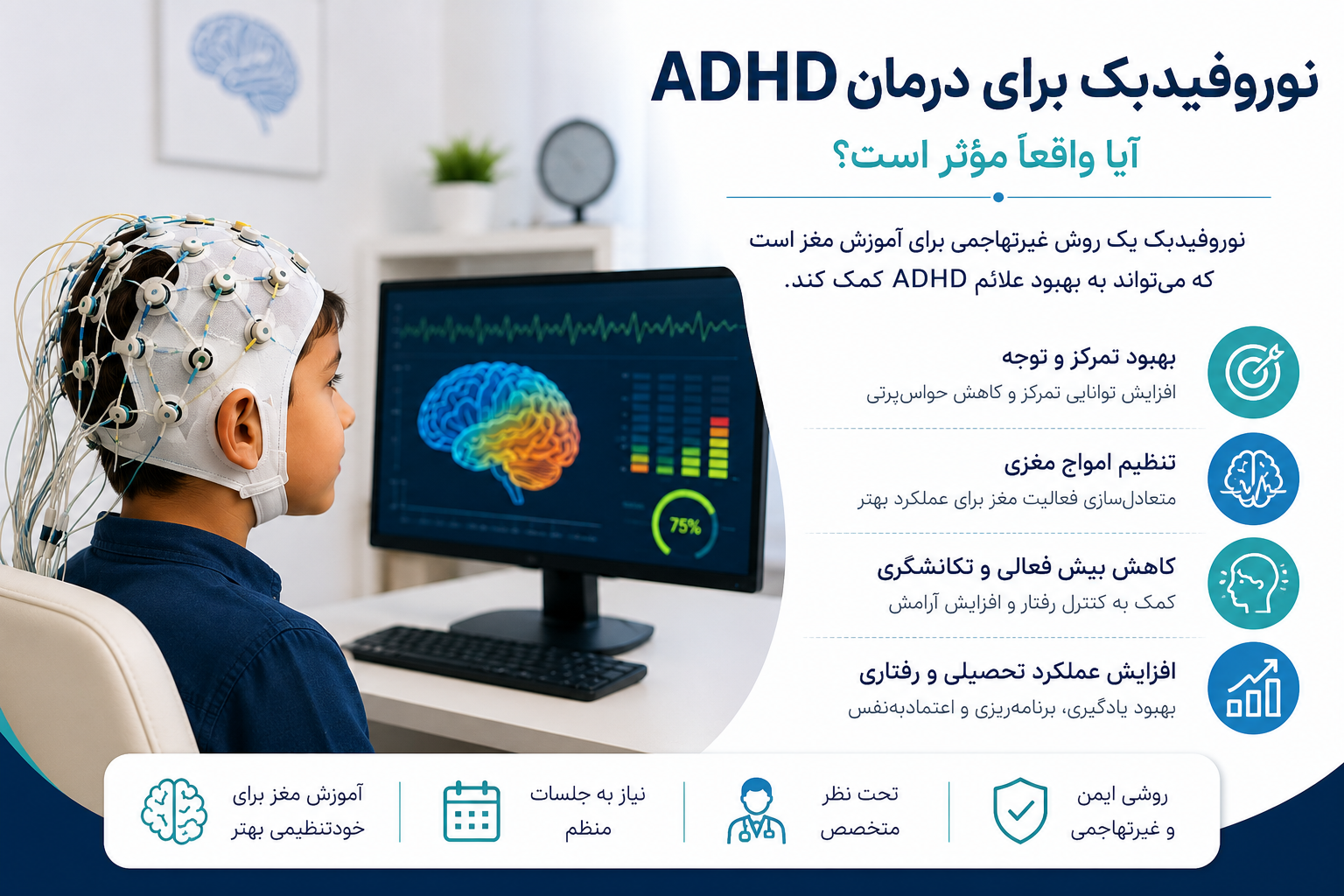 نوروفیدبک برای درمان ADHD؛ آیا واقعاً مؤثر است؟ بررسی علمی اثربخشی، مزایا و محدودیت‌ها